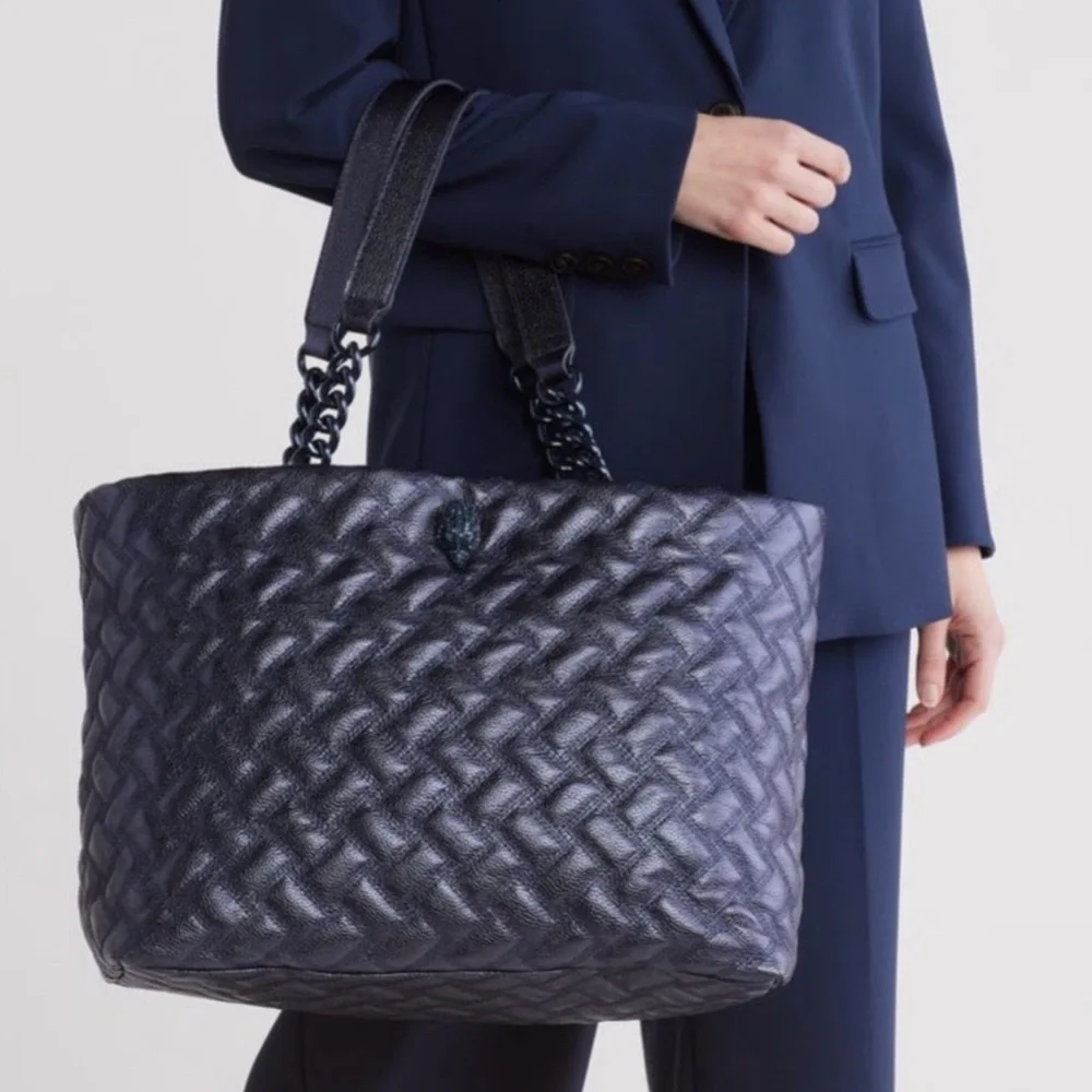 NWT Kurt Geiger Kensington Drench Shopper Quilted Leather Tote Bag Blue Dark